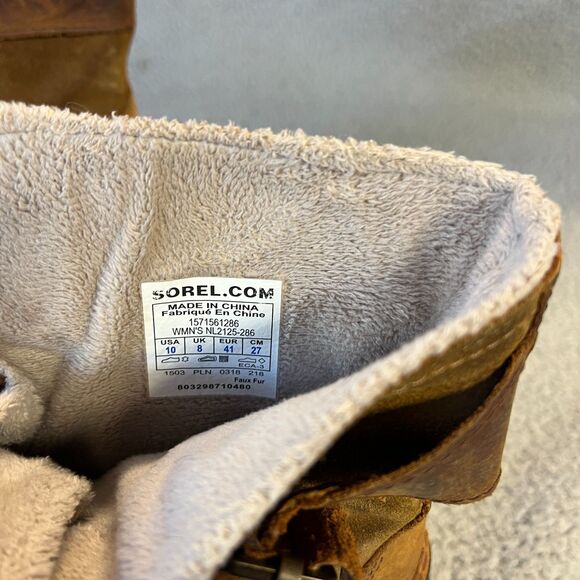 Sorel Fancy Lace II Boots Womens 10 Brown Suede Leather Duck Snow Mid Calf - Picture 8 of 12